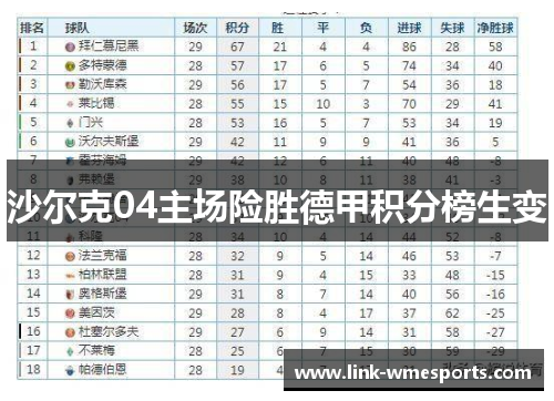 沙尔克04主场险胜德甲积分榜生变